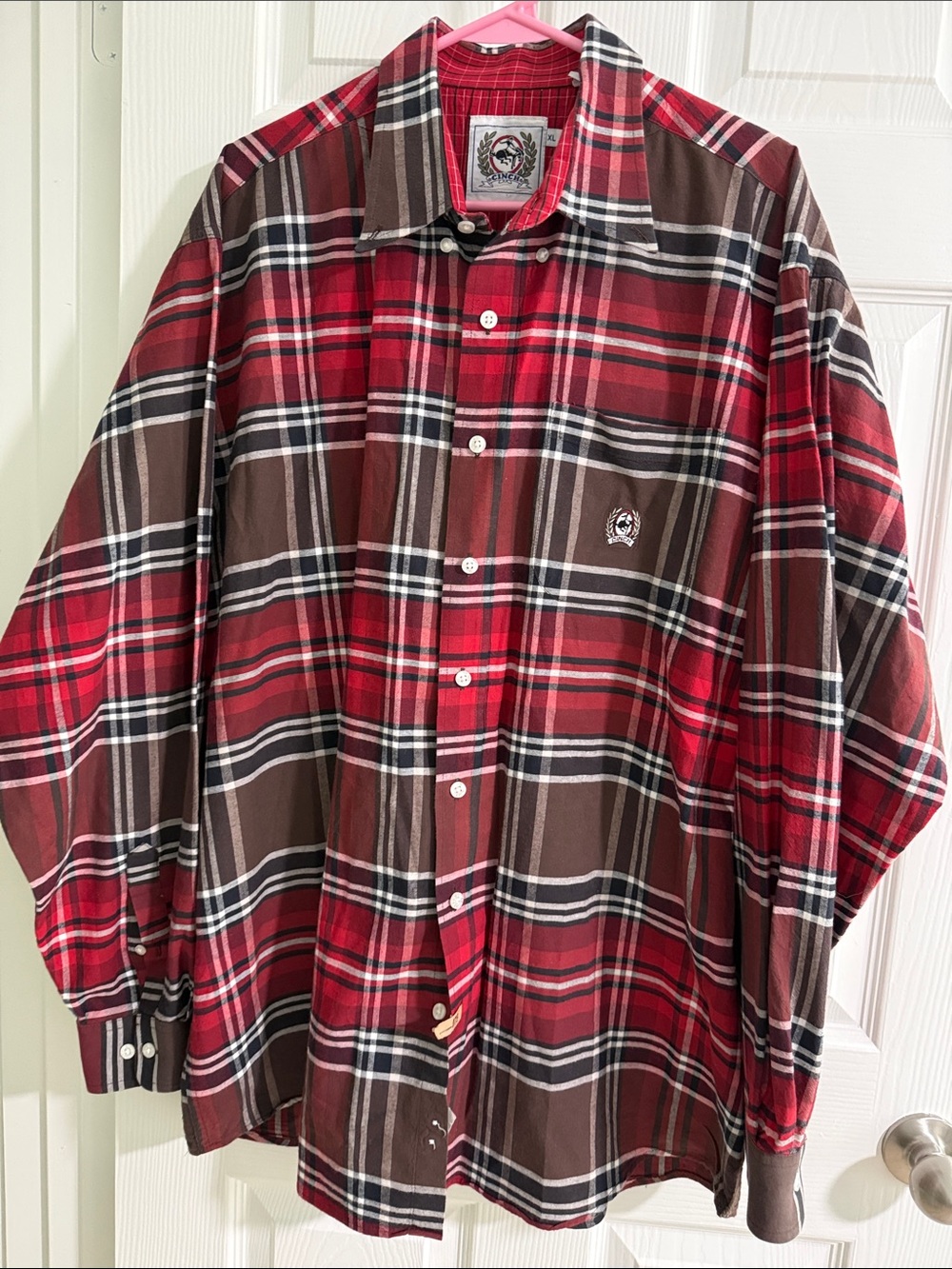 Cinch Red and Brown Plaid Button-Down Shirt